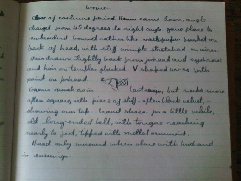 Excerpts from Rosemary Sutcliff note book on costume