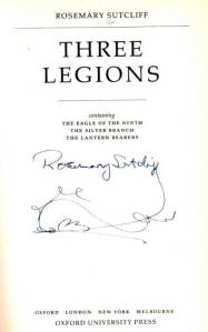 Rosemary Sutcliff signature on front page of Three Legions