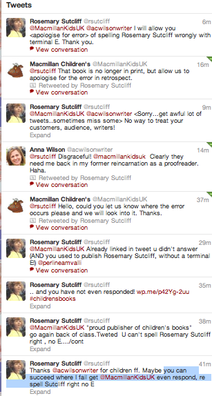 Twitter exchange with MacMillan Childrens Books